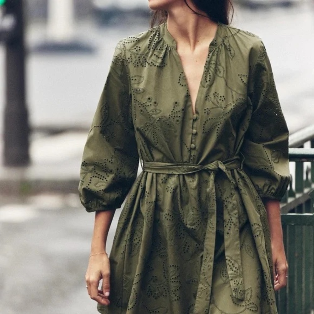NWT Zara Green Rubberized Embroidery Dress - Size Small